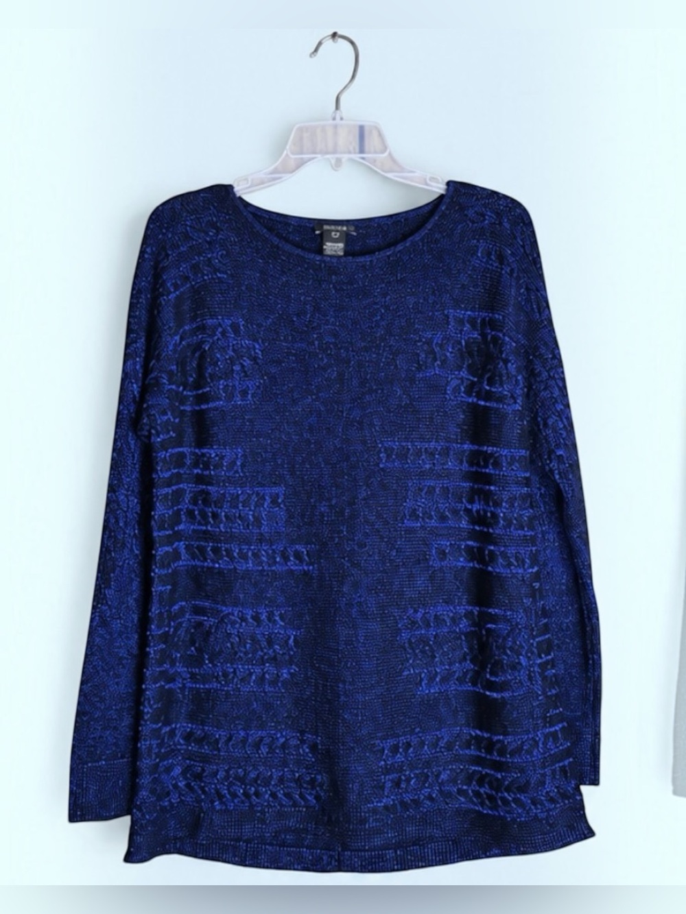 Lafayette 148 M Blue Black Merino Wool Oversized Textured Knit Sweater